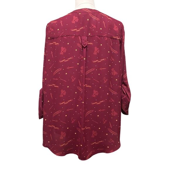 Harry Potter Gryffindor House Dard Red Georgette Pullover Blouse Size 2 Plus Sz - Picture 4 of 11
